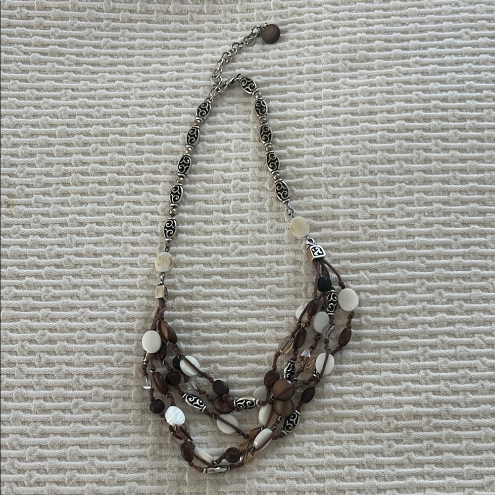 Brighton Multi-strand wood & cream beaded necklace.  Excellent condition